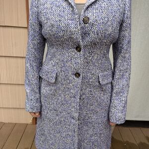 J. Crew Blue Tweed Long Blazer Coat Italian Fabric